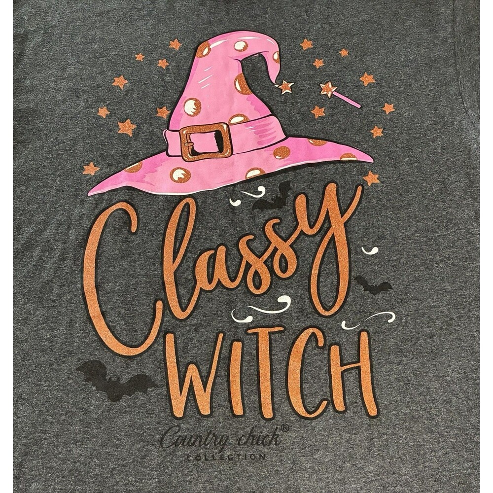 Simply Southern Shirt Womens Medium Classy Witch Gray Halloween Graphic Chick - Picture 3 of 6